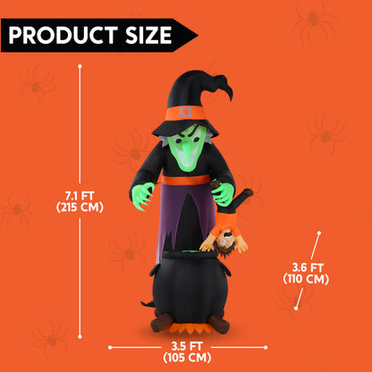 JOYIN 7FT Halloween Witch Animated Inflatable Decoration Witch Swinging Child Over Cauldron Inflatable Decoration Built in LED Giant Halloween Animatronics