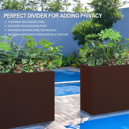 Megawodar Metal Tall Long Planter Box Large Rectangular Planter Flower Pot with Drainage Holes for Indoor Outdoor Deck Porch Garden Home Patio Front Door (Espresso, 36" L x 10" W x 28" H)