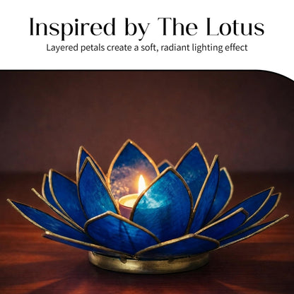 OM Gallery Gemstone Lotus Tealight Holder - Handcrafted Capiz Shell Design for Soft Glow, Elegant Home & Table Decor, Wedding Centerpieces, Votive Candle Styling, and Thoughtful Gifting - Sapphire