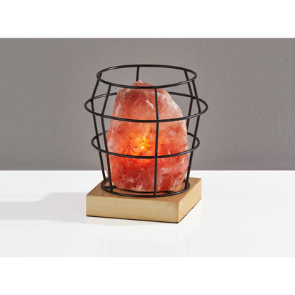 Adesso SL1147-12 Faith Himalayan Salt Table Lamp, 8 in., 7W Type B Bulb, Black Metal/Natural Wood, 1 Novelty Lamp
