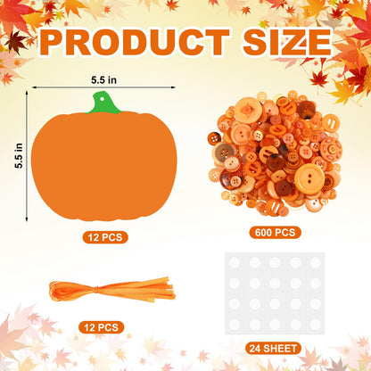 CraftyDream 12 Set Fall Pumpkin Craft Kit Buttons Fall Halloween Ornament Autumn Craft Hanging Decoration for Autumn Party Favor DIY Home Activities
