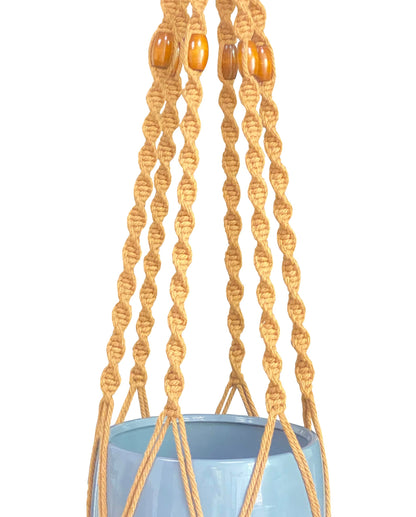 6 Legs Macrame Natural Brown Cotton Plant Hanger & Holder and Metal Ring, 51-inches Length (Without The White Pot and Plant) (Brown)