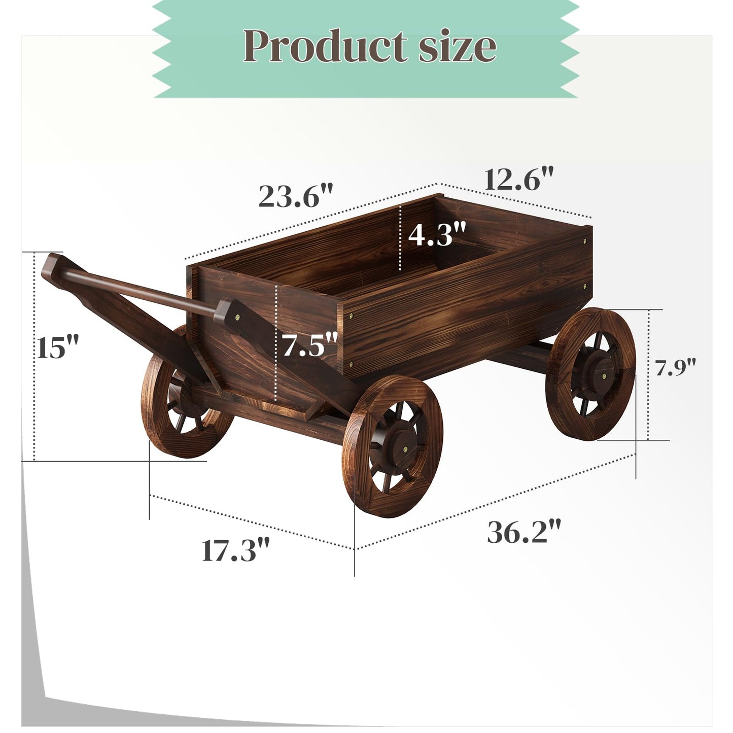 PULIJIAJU Wooden Wagon Garden Planter Cart with Wheels Rustic Flower Pot – Indoor Outdoor Patio Backyard Balcony Decor for Flowers and Plants（Large
