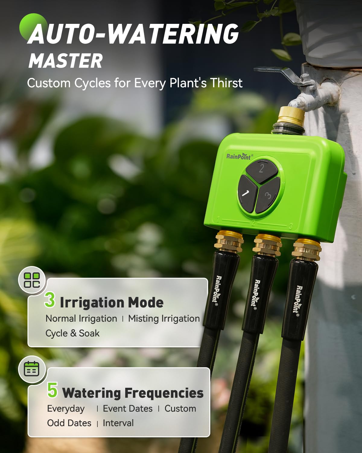 RAINPOINT 3 Zone WiFi Water Timer with Smart Gateway, Brass Inlet/Outlet WiFi Sprinkler Timer, Voice Control, Smart Watering System by Time/Weather/Quantity/Soil Moisture, Rain Delay & Manual Watering
