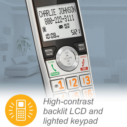 AT&T DECT 6.0 Expandable Cordless Phone with Answering System, Silver/Black with 3 Handsets