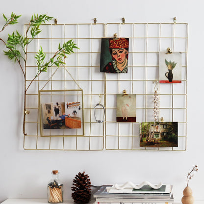 PEAUARL Metal Mesh Wall Grid Panel for Photo Display,Message Board,Size: 17.5" x 11.8",Pack of 2 (Gold)