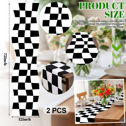 Preboun 2 Pcs Wonderland Party Table Runner Tea Party Table Decor Black and White Checkerboard Tables Runner Decoration for Wonderland Birthday Baby Shower Decorations, 12 x 72 Inches