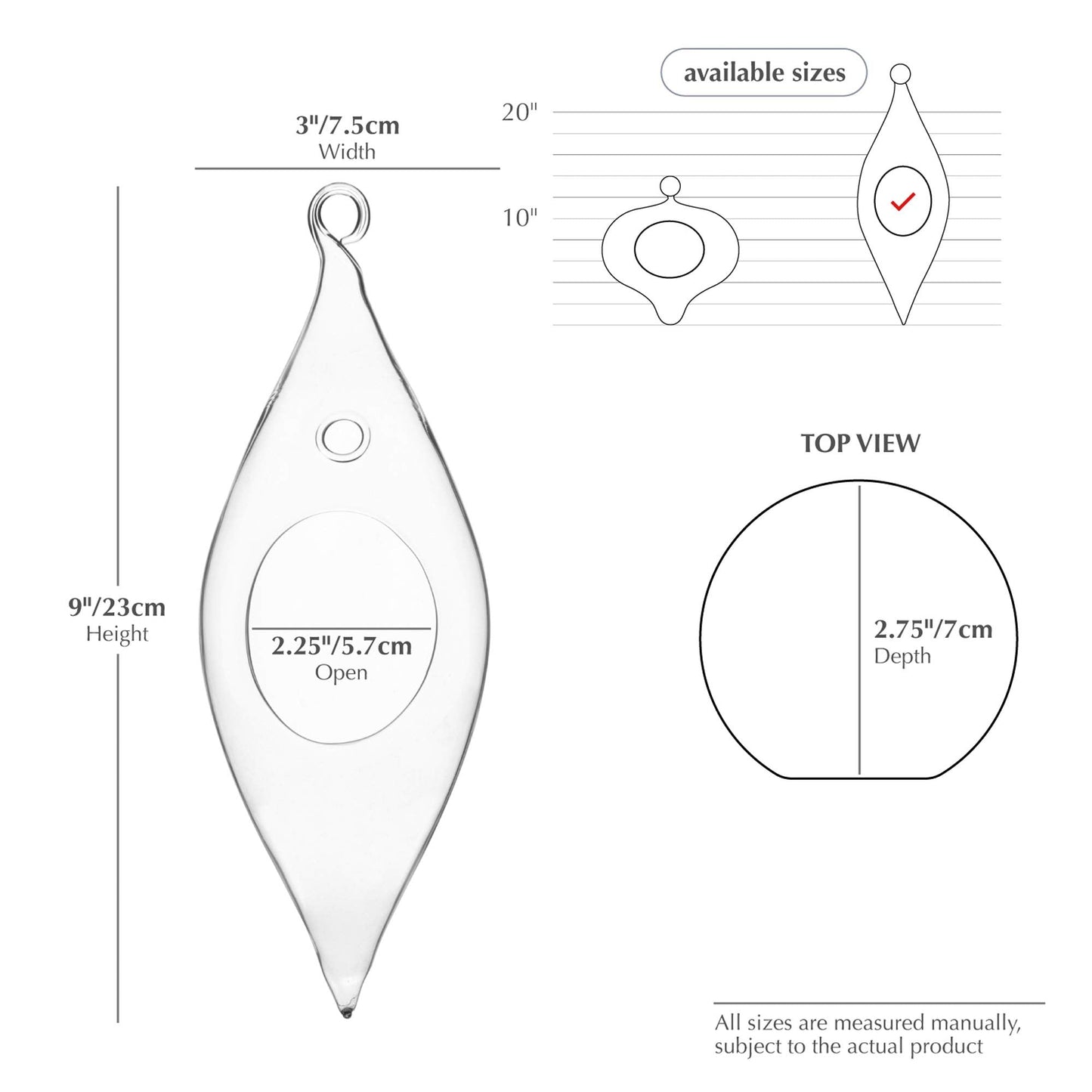 WGV Glass Hanging Plant Terrarium Bulk, Width 3", Height 9", Droplet DIY Succulent Air Planter Clear Tea Light Votive Candle Holder for Event Home Garden Outdoor Decor, 6 Pieces