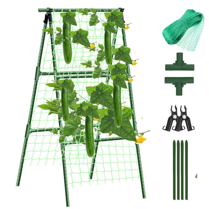 Small Size Garden Cucumber Trellis for Climbing Plants Outdoor, 47x16 inch A Frame Cucumber Trellis for Garden Raised Bed, Plant Support for Vegetable Vine Pea Bean, with Netting