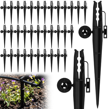 Afarnook 50 Pcs Irrigation 1/4" Tubing Stake with Bug Cap Diffuser and Locking Cap Black Irrigation Support Stakes Drip Stakes Tubing Hose Stake for Micro Sprinkler Gardens Supplies