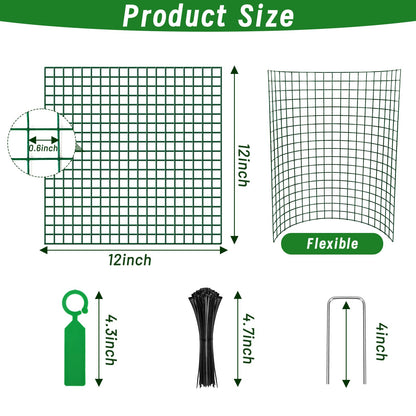 Plant Protectors from Animals - DIY Reusable Plant Cages for Outdoor Plants, Square Mesh Plant Covers Kits, 12"x12" Panels (6/18/30 Pcs) (30, Dark Green)