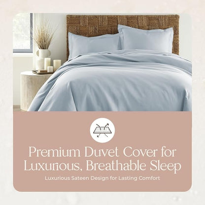 100% Organic Cotton Duvet Cover King Size - Naturally Soft Lightweight & Cooling Duvet Cover Set with Decorative Shams - Premium GOTS Certified 300 Thread Count Sateen Weave (Powder, King)