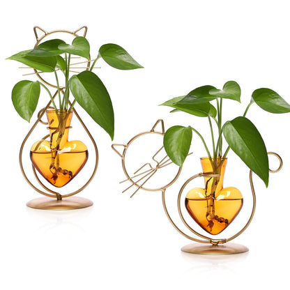 Plant Terrarium Plants Propagation Station Cat Lover Gifts for Women Home Office Decor Cat Desk Accessories