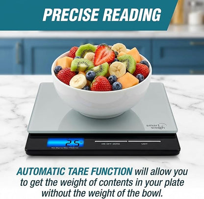 Smart Weigh Professional USPS Postal Scale with Tempered Glass Platform, Multiple Weighing Modes and Tare Function, Silver Shipping Scale, Platform Scale, 11 pounds/ 5 Kilograms