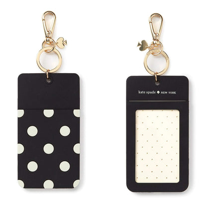 Kate Spade New York Designer ID Holder, Black Dot Silicone ID Clip with Gold Accents, Black Lanyard Compatible, 6x2.75 in