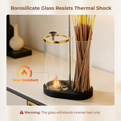 3 in 1 Incense Holder for Sticks Upside Down Anti-Ash Incense Burner with Glass Ash Catcher Backflow Cone Incense Diffuser with Adjustable Threaded Mounting for Mediation Yoga Spa Gifts Home Decor