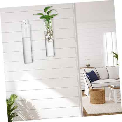 2pcs Clear Glass Cylinder Wall Vases Hanging for Indoor Plants Easy Mounted Flower Tubes Secure Attachment for Floral Arrangements and Terrariums