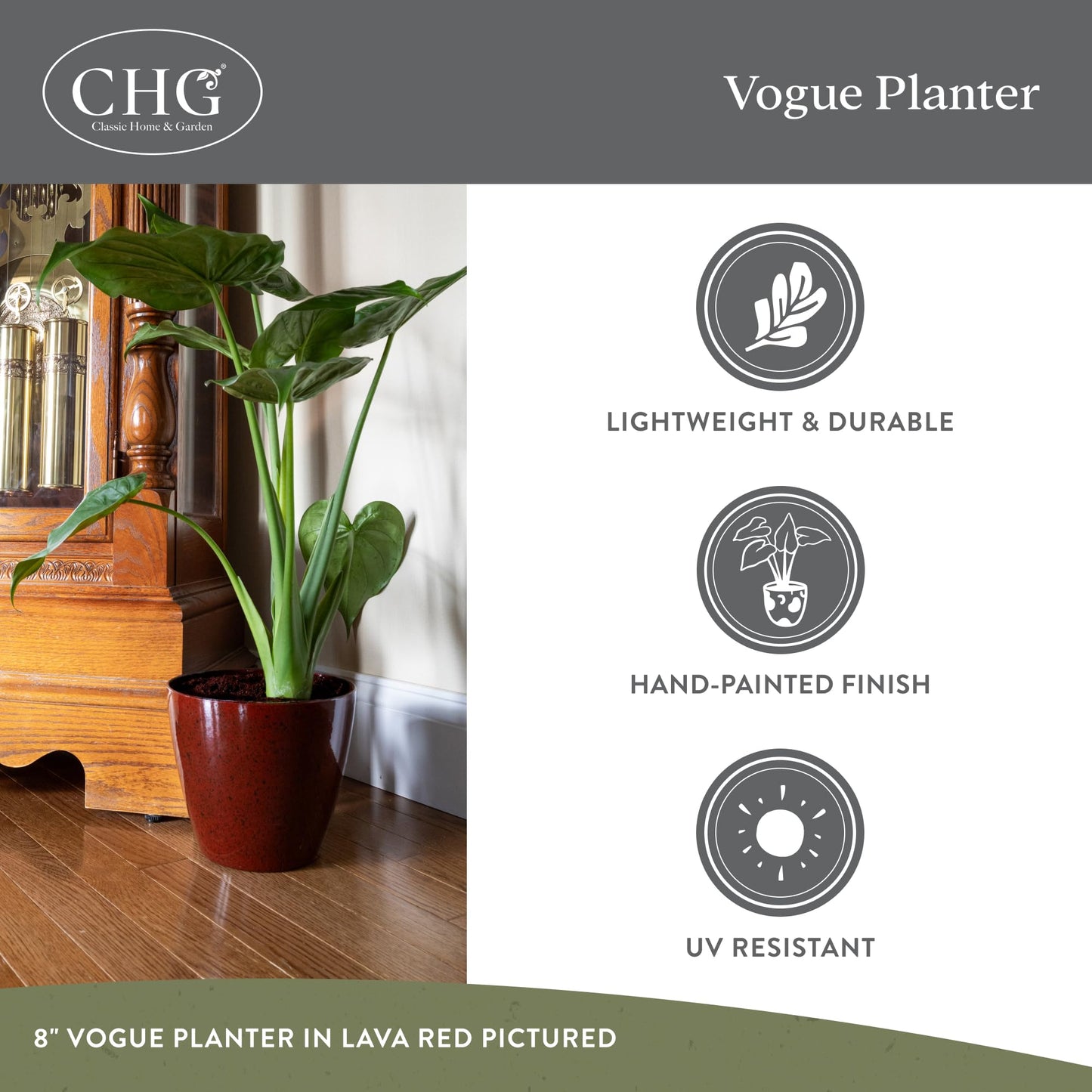 Classic Home and Garden Premiere Collection Planter Vogue, 8", Patina Copper