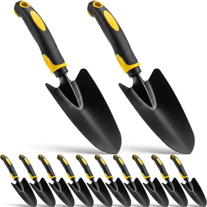 Yaocom 12 Pcs Garden Shovel Aluminum Alloy Heavy Duty Trowel Small Digging Shovels Metal Hand Trowel Spade with Soft Handle for Garden Lawn Yard Planting Tool (Large Shovel,Yellow)