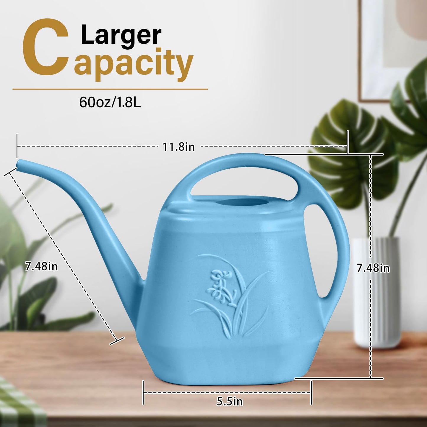 ZXJ Plant Watering Can - for Indoor and Outdoor Home Garden Plants - with Long Spout - Skye Blue - 1/2 Gallon