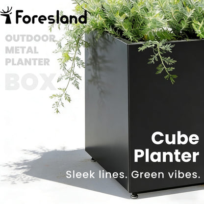 Foresland 20Wx20Dx21H Metal Planter Box, Large Cube Garden Planter for Outdoor Plants, Easy 5-Min Assembly, Drainage Holes, Adjustable Feet