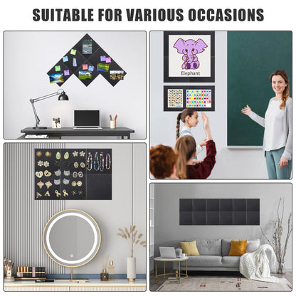 Large Cork Board Alternative 48" X 36" Black Bulletin Board - 12 Pack Removable Felt Wall Tiles with 30 pushpins, Large Cork Boards for Walls Cork Board for Office Pin Board Tack Board