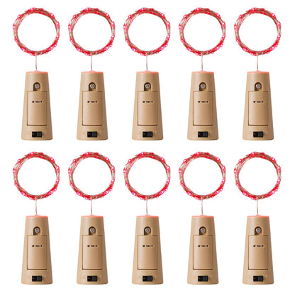 Aluan Wine Bottle Lights - 20 LED Cork Lights, Waterproof, Red, 10 Pack, Copper, Model BL00