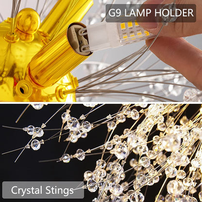 Mivenda Gold Crystal Chandeliers 12-Light Modern Dandelion Light Fixture,Firework Chandelier,Personalized Ceiling Hanging Lighting for Bedroom,Dining Room,Living Room Chandelier