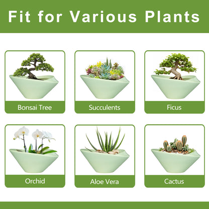 Teagas Ceramic Bonsai Pots - Large Succulent Planter 13 Inch Plant Pot Indoor Succulent Pot with Drainage Hole Outdoor Planter Bonsai Tree Pot for House Home Garden Office Decor Green
