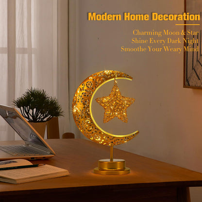 GOUTOOL Art Deco Table Lamp, Rattan Star LED Night Light, Moon Lamp with Cordless Design, Home Decor Gift for Living Room, Office, Holiday