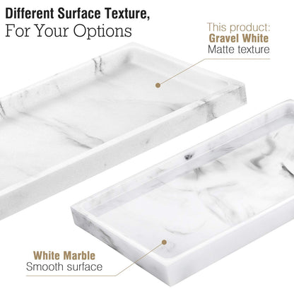 Luxspire Bathroom Vanity Tray, Resin Dresser Jewelry Ring Dish Tank Storage Kitchen Sink Countertop Organizer Plate Holder for Perfume Candles Soap Towel Plant Bathroom Accessories, M, Gravel White