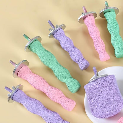 Parrot Perch Stand, Bird Beak Grinding Stone, Anti-Slip Parakeet Nail Trimming Stick Resin Beak Grinder Stone Perches Washable Claw Trimmer Stand for Parrot Cage Accessories (Pink, Large)