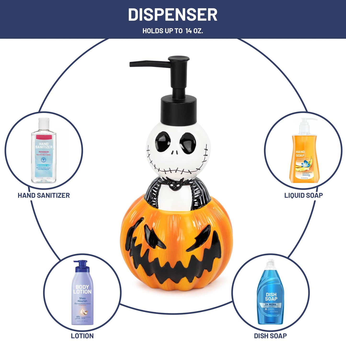 Jay Franco Disney Nightmare Before Christmas Organizer Set - 4 Piece Black and White Accessories Includes Resin Soap Dispenser, Sponge Holder, Toothbrush Holder and Tumbler - Bathroom Décor