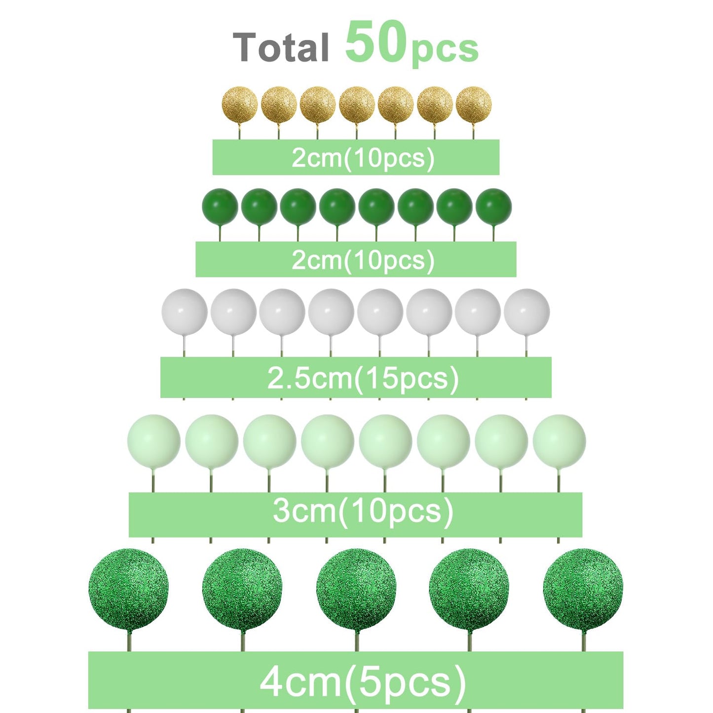 100 Pcs Green and Pink Ball Cake Topper Decorations for Witch Theme Party Birthday Party Cake Decorations