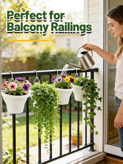 MADHOLLY 6Pcs Vertical Hanging Planters for Outdoor Plants - Wall Plant Holder for Indoor Decorations Garden Fence, Plastic Flower Pots with Drainage Grid and Hooks (White)