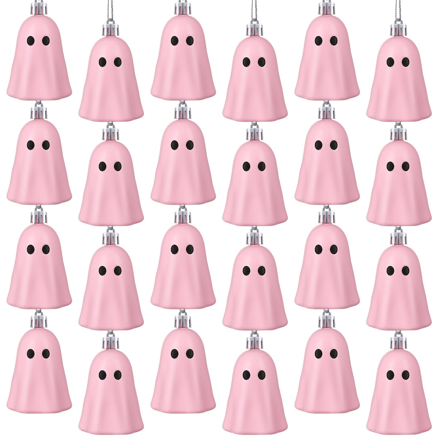 Tigeen 24 Pcs Halloween Hanging Ornaments Cute Ghost Decoration Halloween Tree Decoration Plastic Decorative Mini Ghost Ornaments for Home Tree Party Supplies (Cute,Pink)