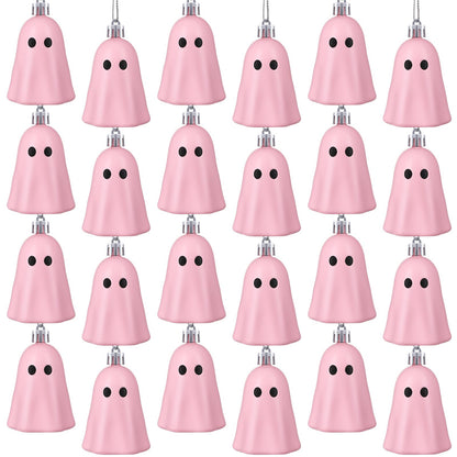 Tigeen 24 Pcs Halloween Hanging Ornaments Cute Ghost Decoration Halloween Tree Decoration Plastic Decorative Mini Ghost Ornaments for Home Tree Party Supplies (Cute,Pink)