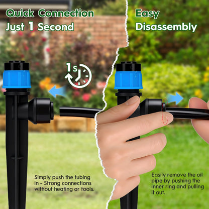 200FT Quick-Connect Drip Irrigation System, Automatic Irrigation Kit with 2/5" & 1/4" Tubing and Adjustable Drip Emitters, Garden Watering System for Lawn, Flower Bed, Greenhouse