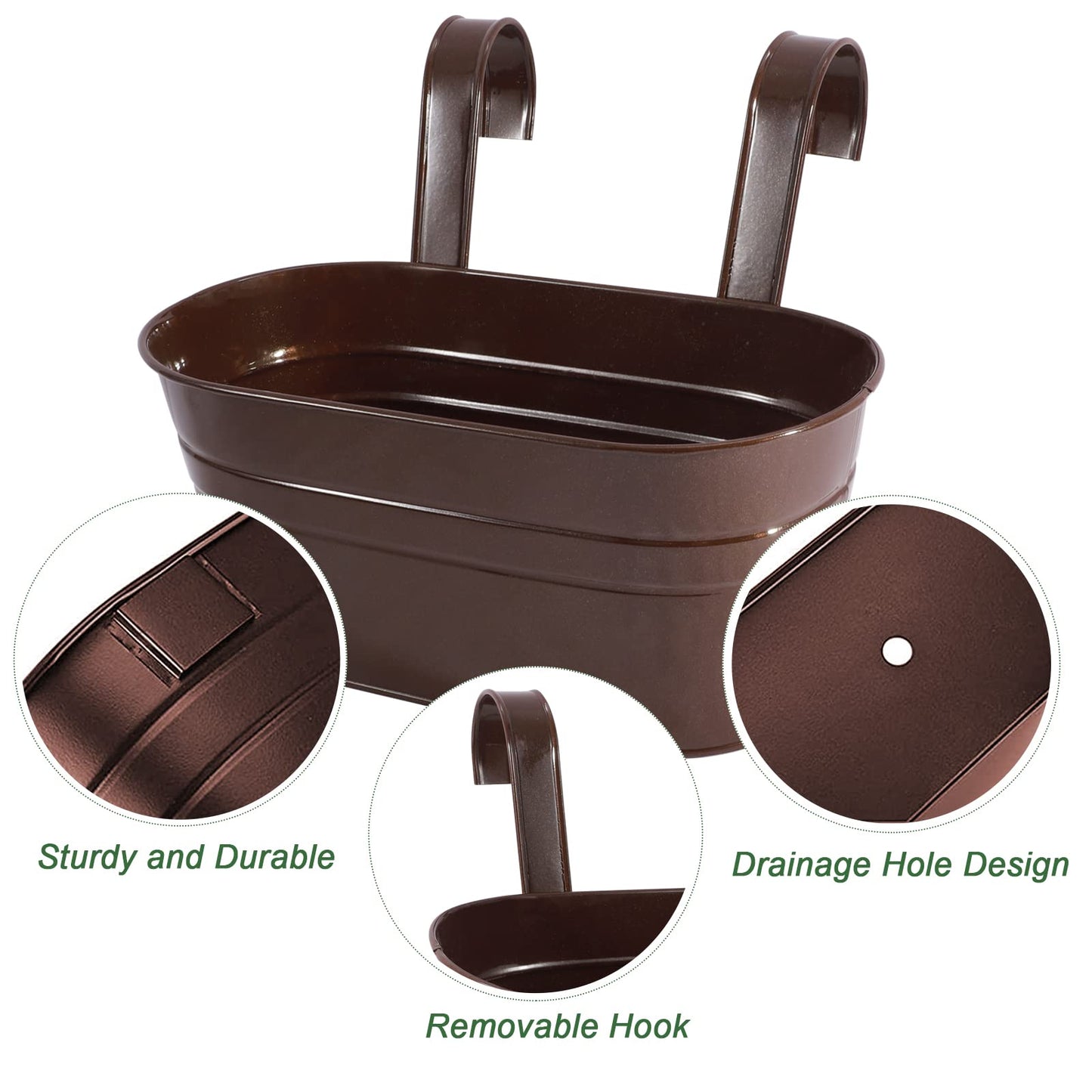 HowRU Metal Iron Flower Pots for Railing Fence Hanging Bucket Pots(5 Pcs) and Hanging Flower Pots Metal Iron Bucket Planter(10 Pcs) (Bronze)