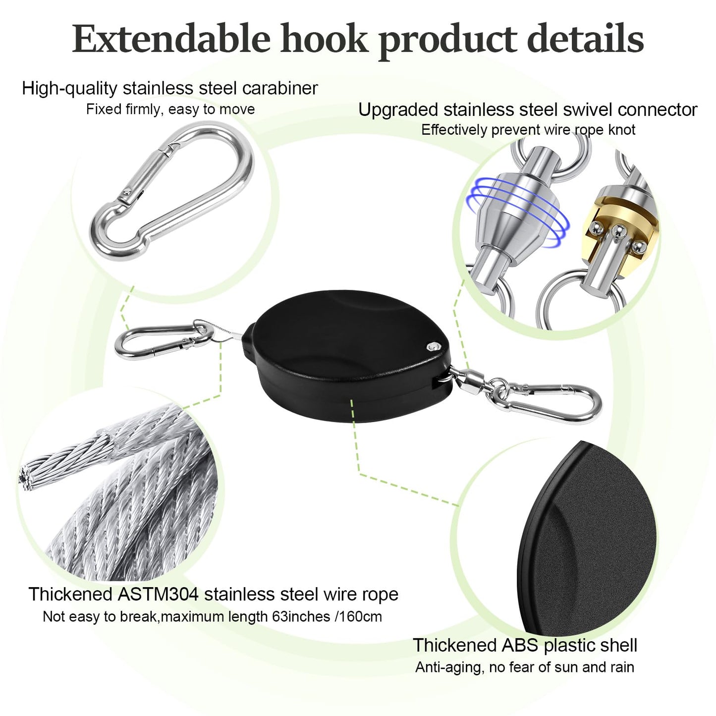 ZUZUAN 3 Pcs Upgraded Heavy Duty Retractable Plant Hanger,Plant Pulleys for Hanging Plants,Easy to Raise and Lower,Auto Lock,Adjustable Hook for Garden Baskets Pots,Birds Feeder and Grow Lights,Black