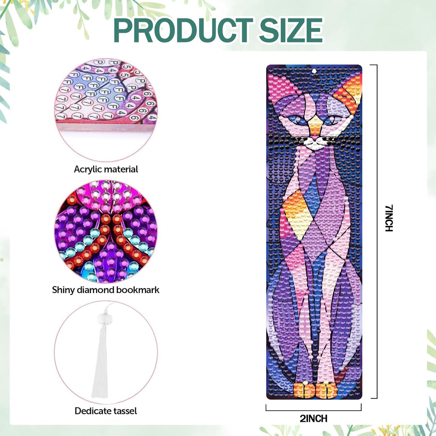 8 Pcs Cat Diamond Art Bookmarks Kit, 5D DIY Diamond Painting Bookmarks for Adults & Beginners, Stained Glass Cat Design Arts and Crafts