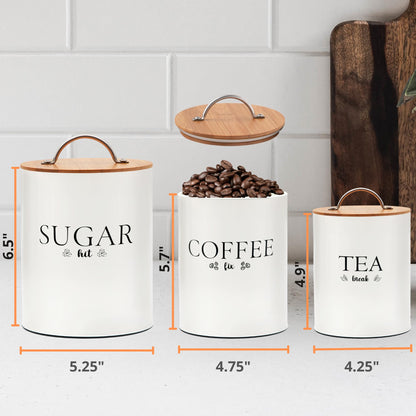 D'Lifeful Tea Coffee Sugar Canister Set - 3pc Airtight Canister Sets for Kitchen Counter - Farmhouse Containers for the Kitchen - Decorative Countertop storage with Airtight Lid for Freshness - White