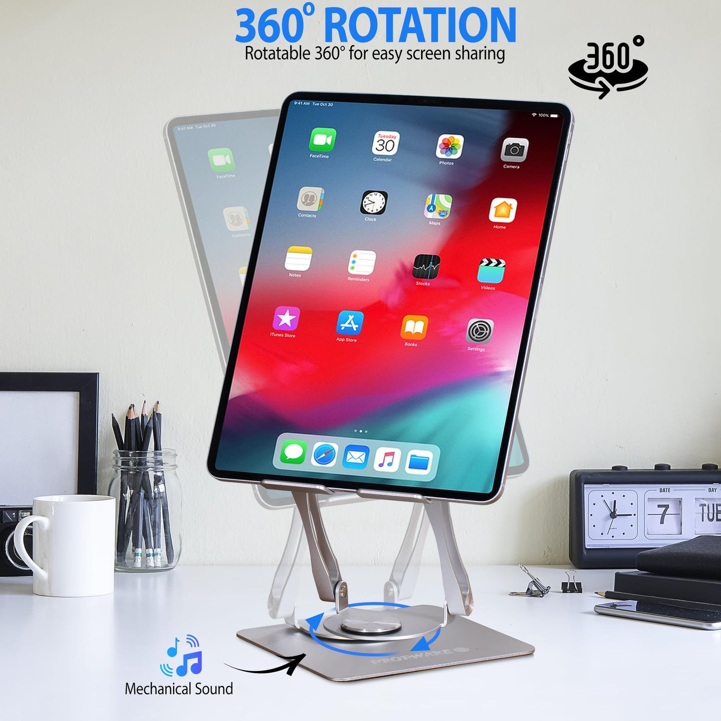 Propware Swivel Tablet Stand for iPad/Kindle/PS/Switch/iPhone 13"-4.7" Holder, Adjustable Tablet Stand for Desk, Kitchen, PC Office Accessories for Desk, Men, Women, iPad Accessories