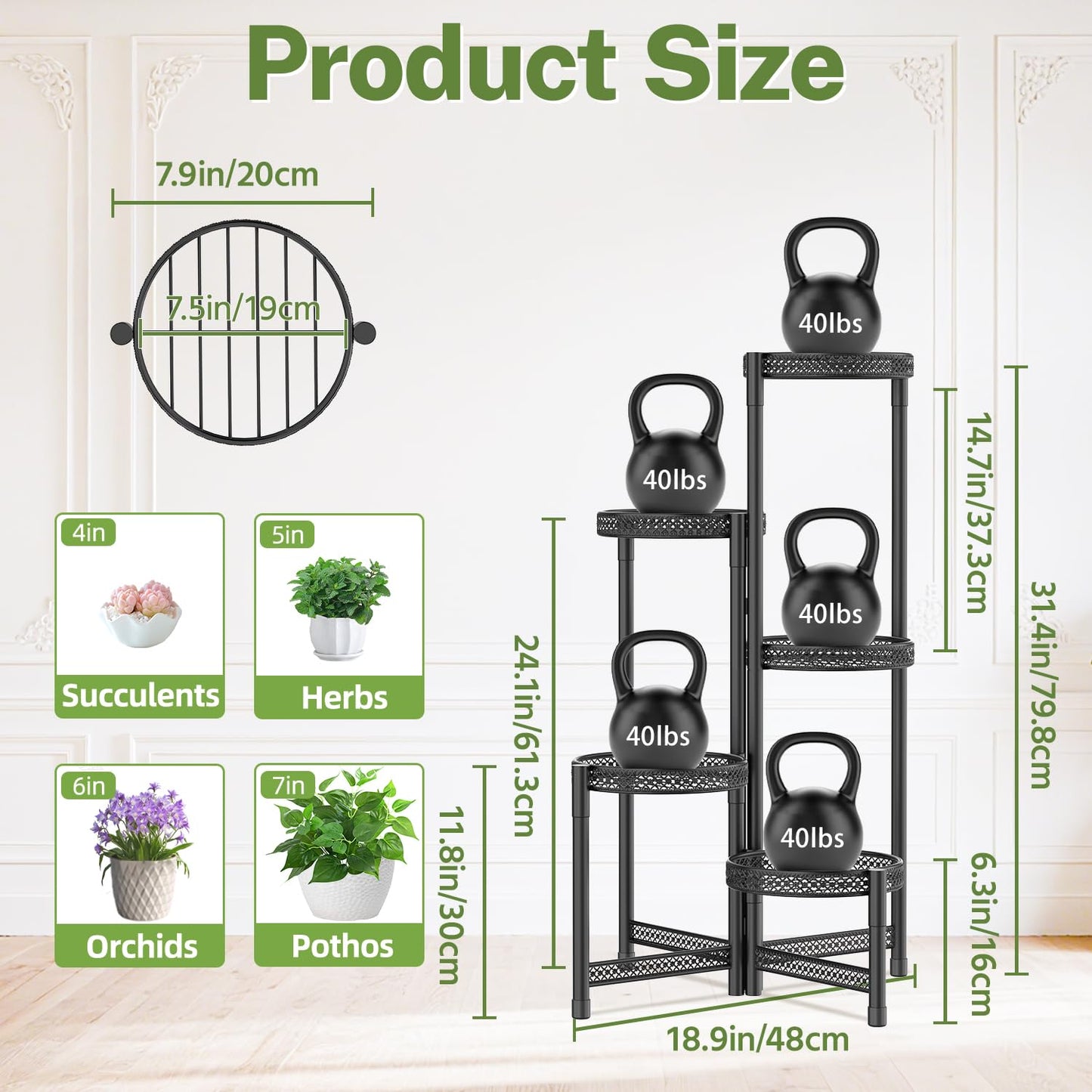 iDavosic.ly Plant Stand Indoor Outdoor, 5 Tier Corner Metal Flower Display Holder Shelf, Folding Tall Orchid Rack for Patio Balcony Porch Garden Living Room House, Wrought Iron - Modern Black