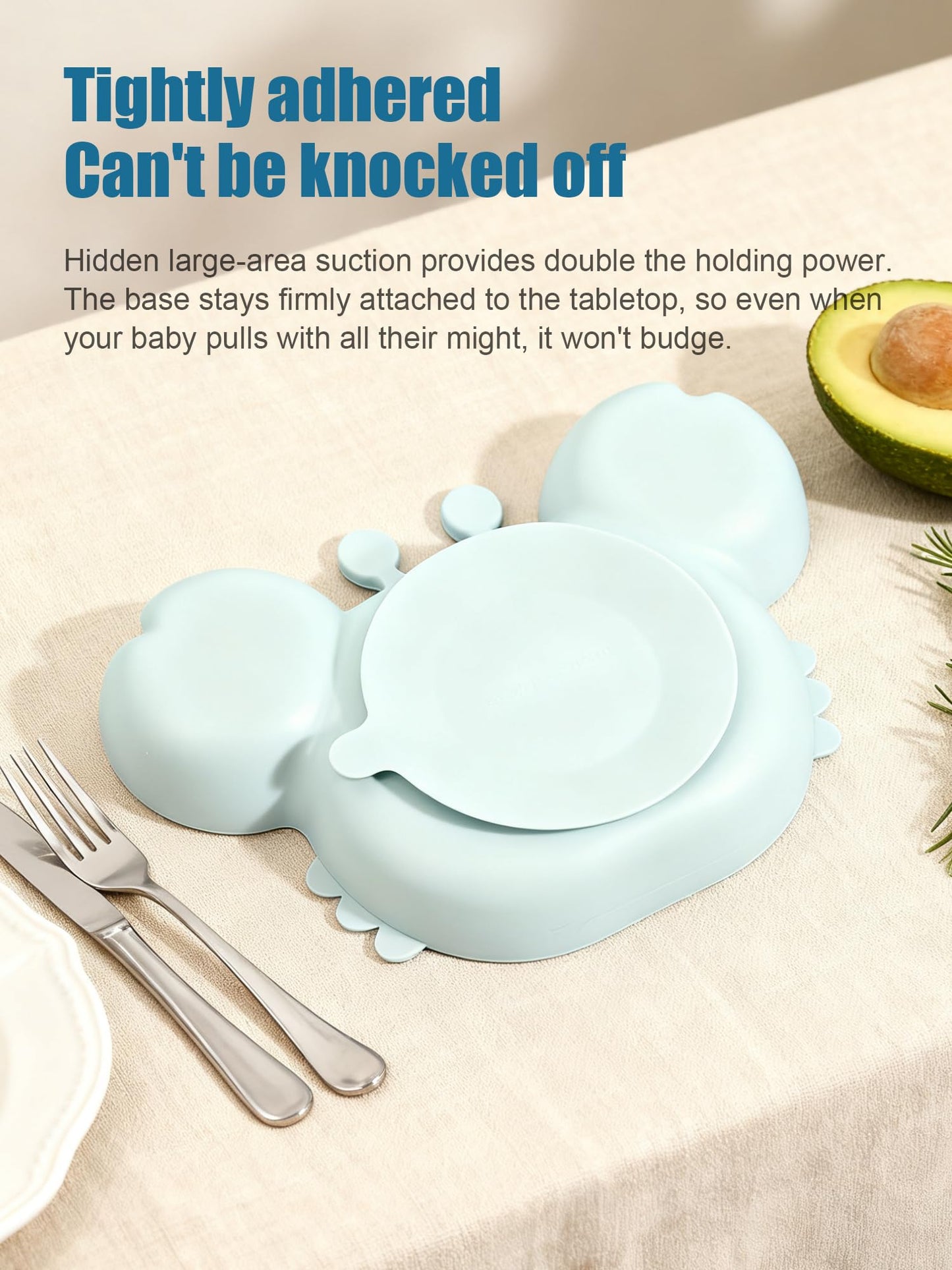 Magemata Crab-Shaped Meal Tray with Suction Base & Lid - 7.4"x7.4"x1.5"Adult Bento Box, Food-Grade Silicone, 3-Compartment Plate with Spoon & Fork for Office, Picnic, Party (Pumpkin Brown)