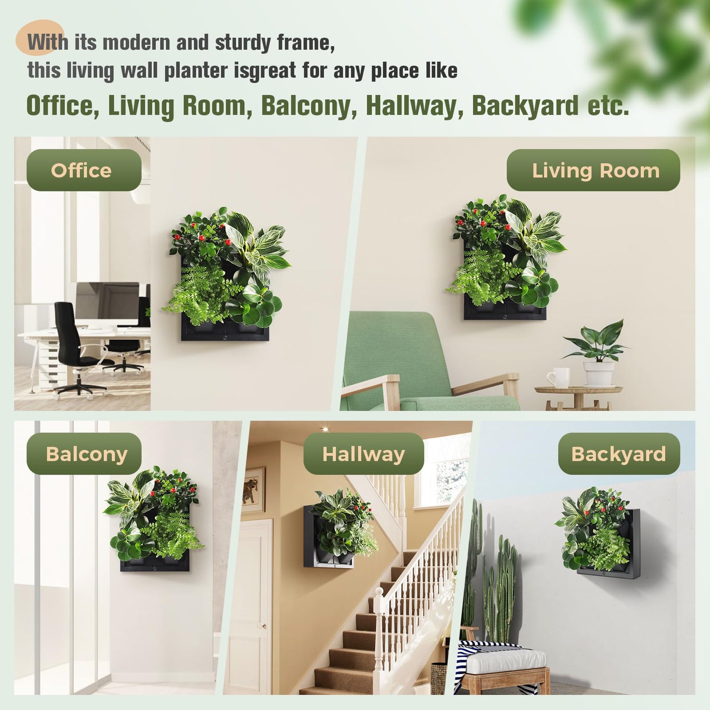 WHLZYEVA Wall-Mounted Vertical Garden Planter – Ready-to-Use Indoor Wall Planter with 4 Grow Pots – Perfect for Herbs, Succulents & Flowers – No Assembly Required(Black)