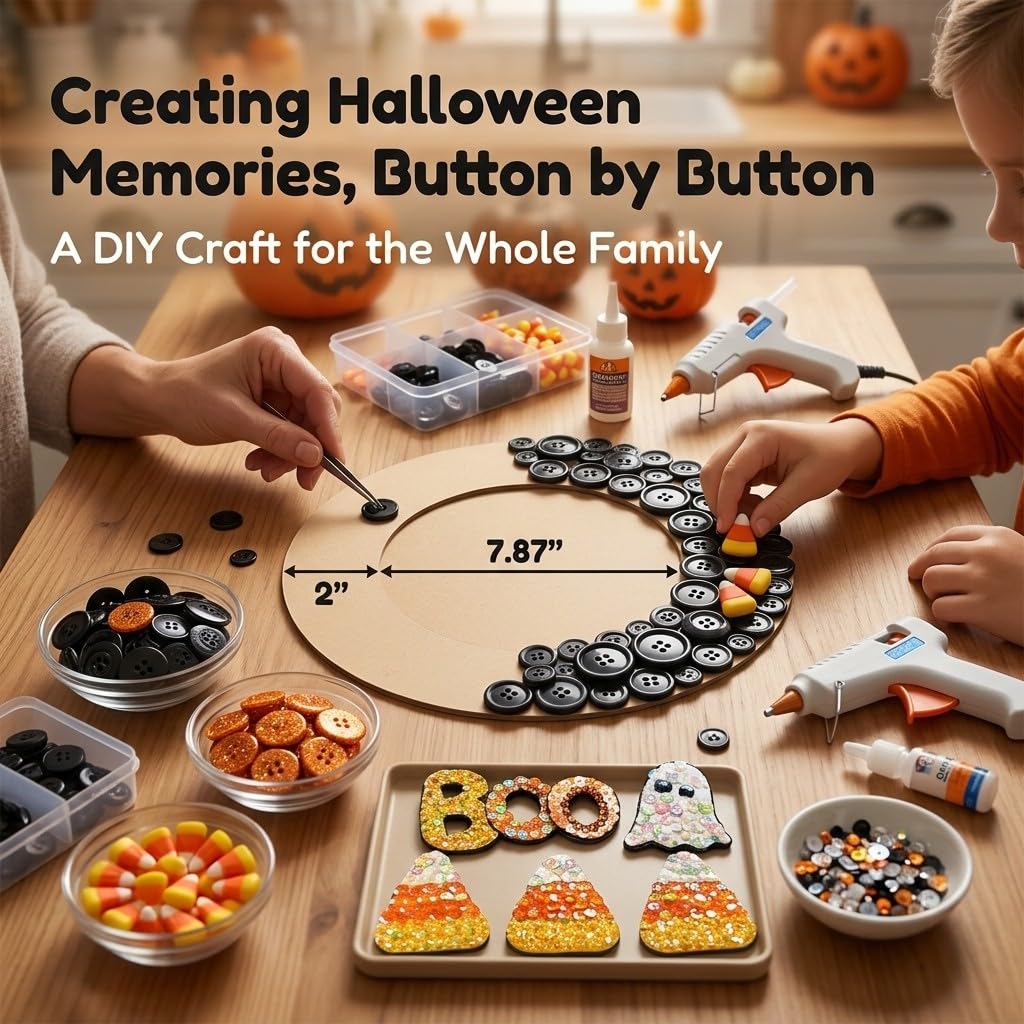 DIY Halloween Button Wreath Craft Kit with Buttons & Embellishments