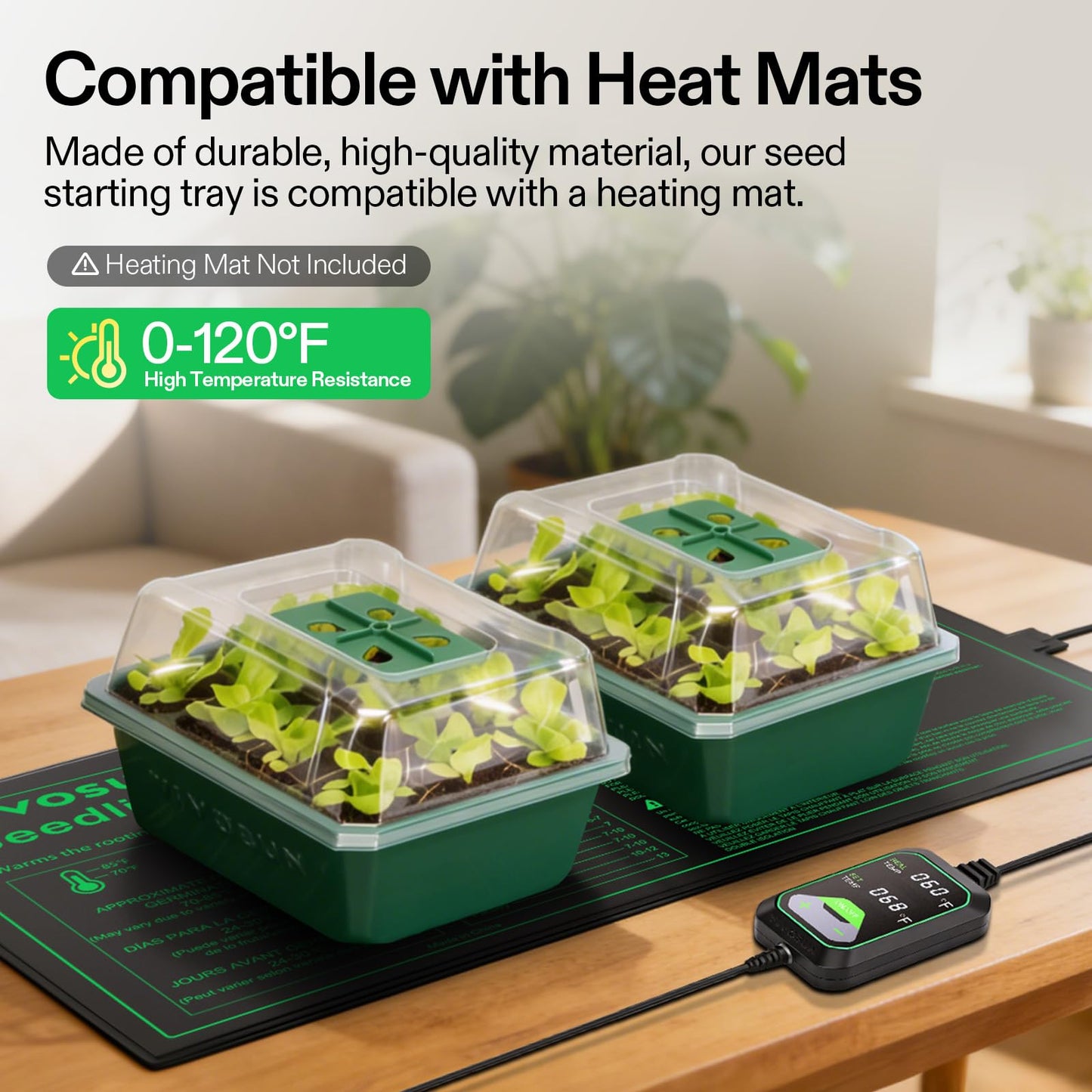 VIVOSUN 24-Pack Seed Starter Trays, 144-Cell Seed Starter Kit with Humidity Dome, Flat Reusable Plant Germination Trays with Drain Hole, Green Propagation Tray for Planting Seeds