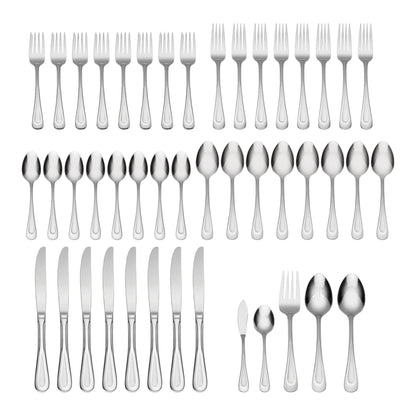 Oneida Silverware Set For 8, Satin Sand Dune 45-Piece Everyday Flatware Set with Serving Utensils, Service For 8, 18/0 Stainless Steel Silverware, Knives Spoons and Forks (Silver, 45 Piece)