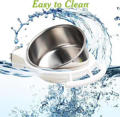 BNOSDM 2 PCS Bird Feeding Dish Cups with Perch Stand Hanging Stainless Steel Bird Bowls Food Container Food and Water Bowls with Spoon for Budgie Cockatoo Finch Lovebirds Pigeons (Green&White)